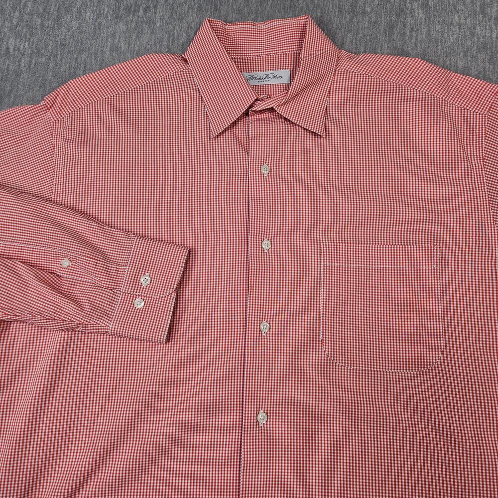 Brooks Brothers Stretch Shirt Mens 16.5 34/35 Red Check Long Sleeve